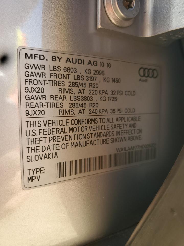 2017 Audi Q7 Premium Plus VIN: WA1LAAF77HD035301 Lot: 80759715