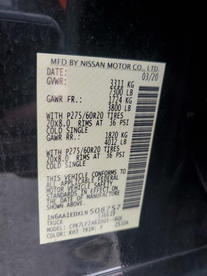 2020 Nissan Titan Sv VIN: 1N6AA1EDXLN508757 Lot: 81816135