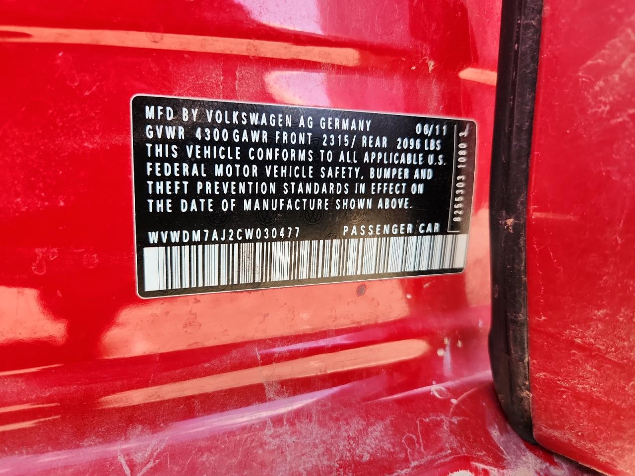 2012 Volkswagen Golf VIN: WVWDM7AJ2CW030477 Lot: 81703895