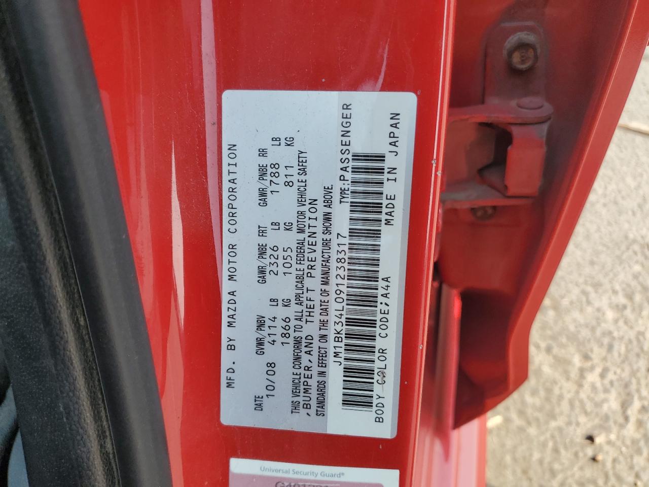 2009 Mazda Speed 3 VIN: JM1BK34L091238317 Lot: 71872515