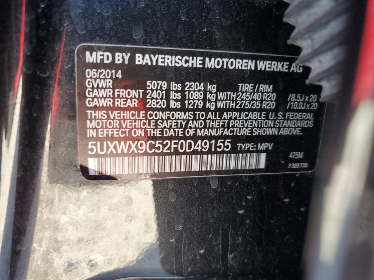 2015 BMW X3 xDrive28I VIN: 5UXWX9C52F0D49155 Lot: 80372925