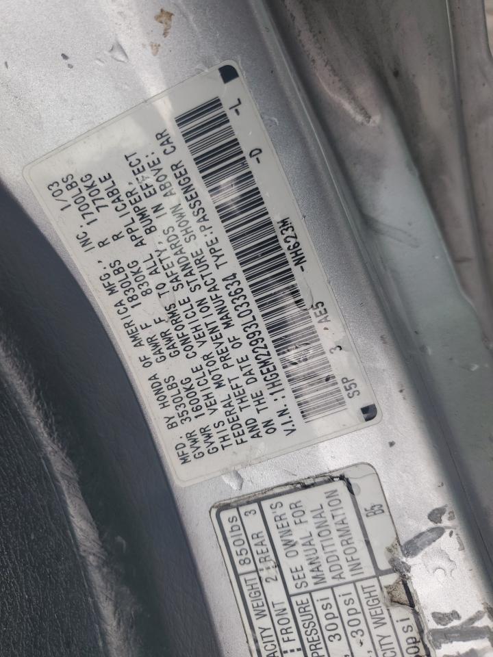 2003 Honda Civic Ex VIN: 1HGEM22993L033634 Lot: 71014825