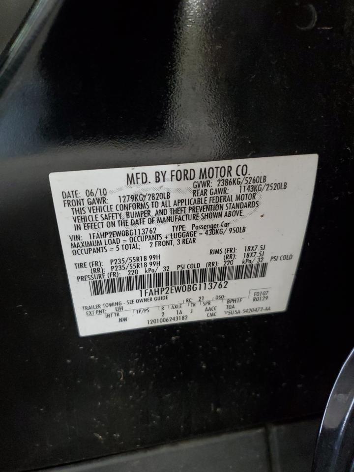 2011 Ford Taurus Sel VIN: 1FAHP2EW0BG113762 Lot: 82154425