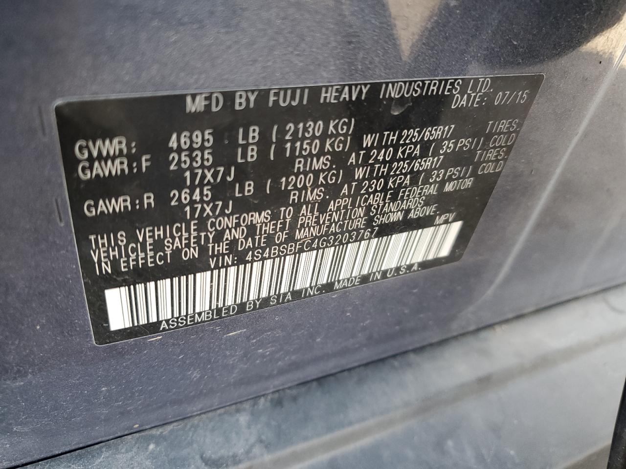 2016 Subaru Outback 2.5I Premium VIN: 4S4BSBFC4G3203767 Lot: 81399625