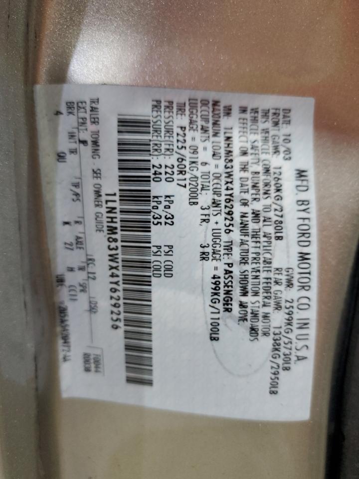 2004 Lincoln Town Car Ultimate VIN: 1LNHM83WX4Y629256 Lot: 80481265