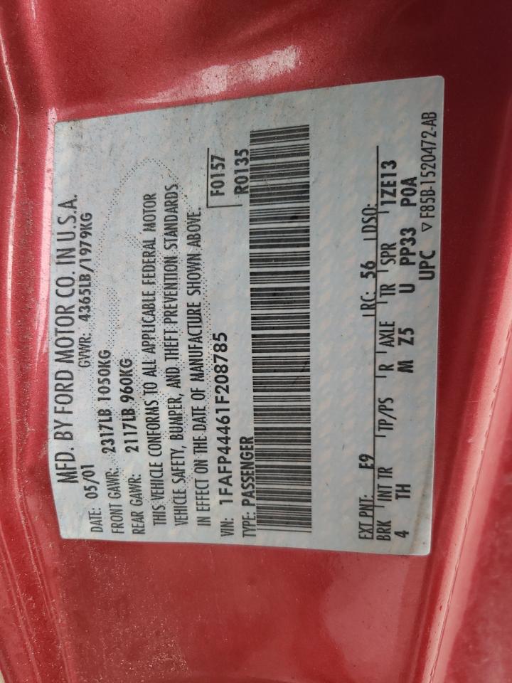 2001 Ford Mustang VIN: 1FAFP44461F208785 Lot: 71930435