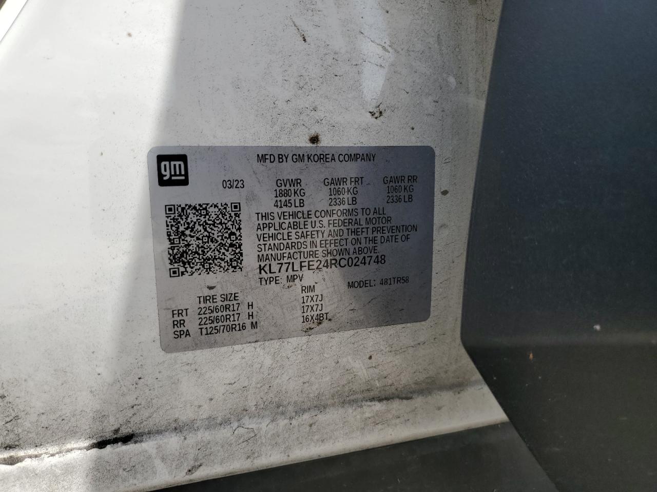 2024 Chevrolet Trax Ls VIN: KL77LFE24RC024748 Lot: 80317025