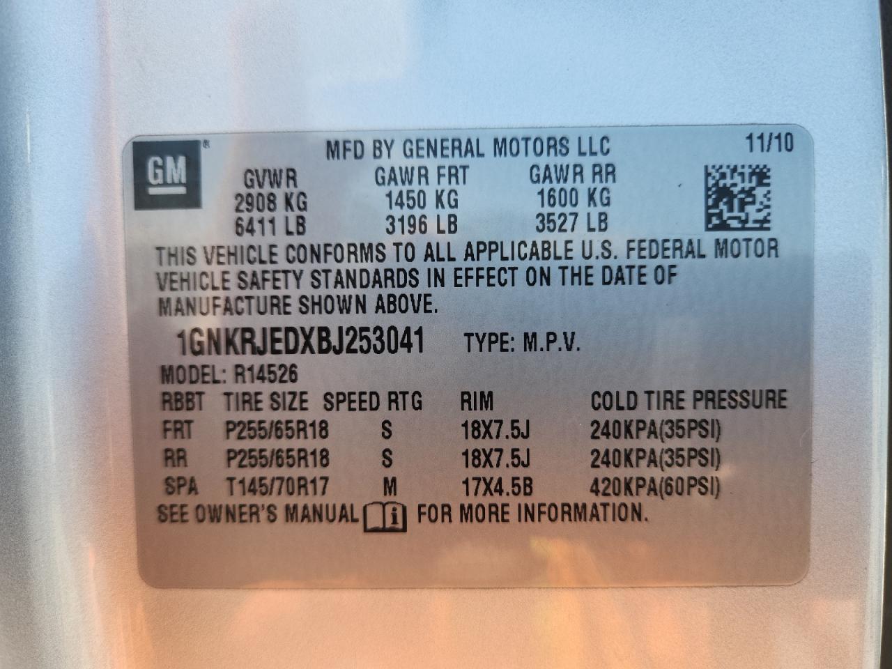 2011 Chevrolet Traverse Lt VIN: 1GNKRJEDXBJ253041 Lot: 80211975