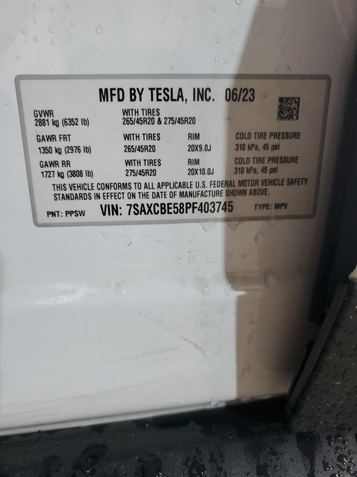 2023 Tesla Model X VIN: 7SAXCBE58PF403745 Lot: 70048405