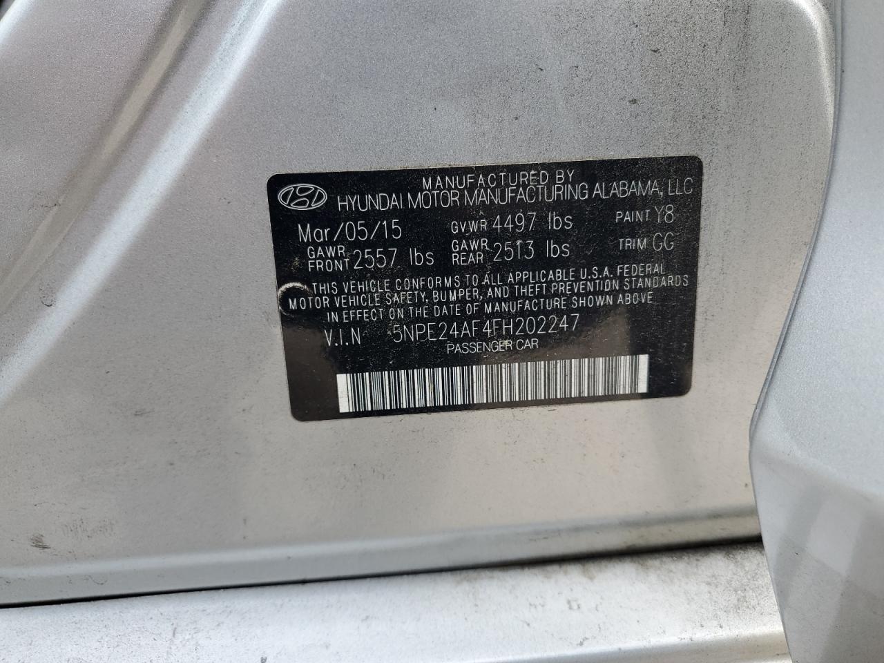 2015 Hyundai Sonata Se VIN: 5NPE24AF4FH202247 Lot: 84384745