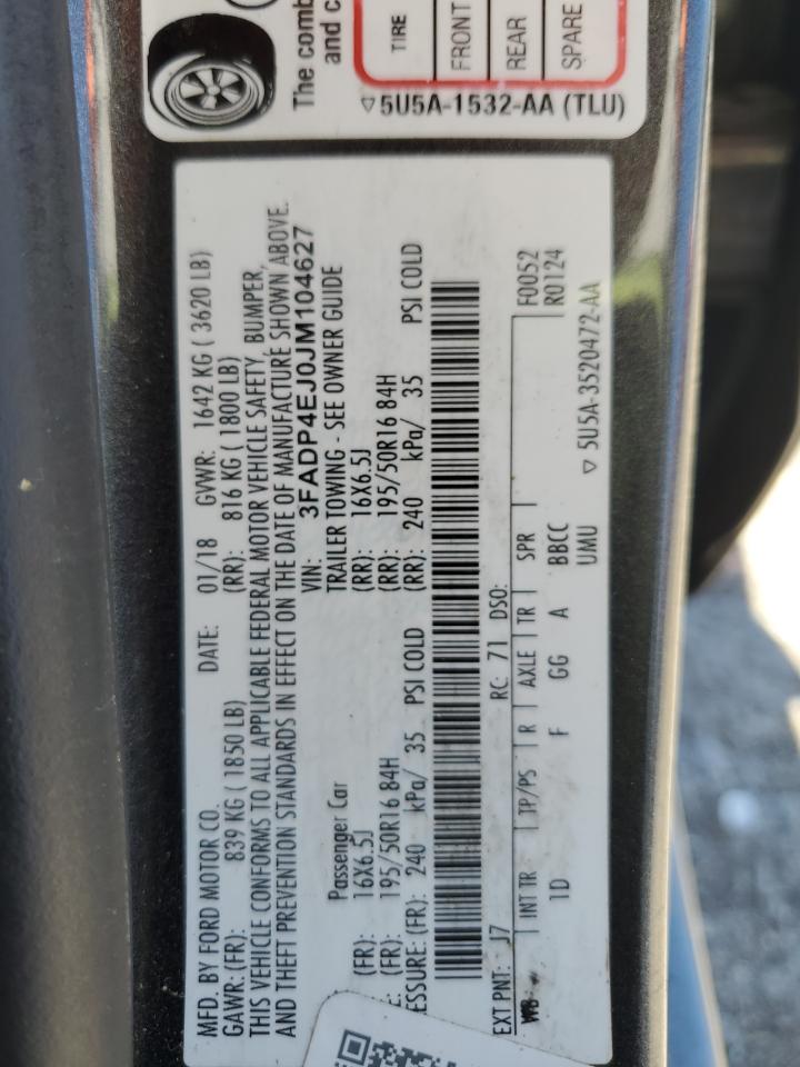 2018 Ford Fiesta Se VIN: 3FADP4EJ0JM104627 Lot: 72034095