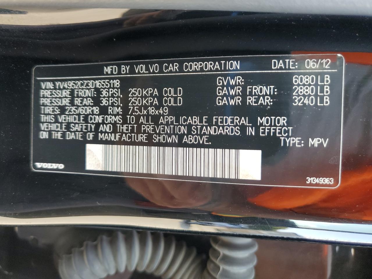 2013 Volvo Xc90 3.2 VIN: YV4952CZ3D1655118 Lot: 81035845