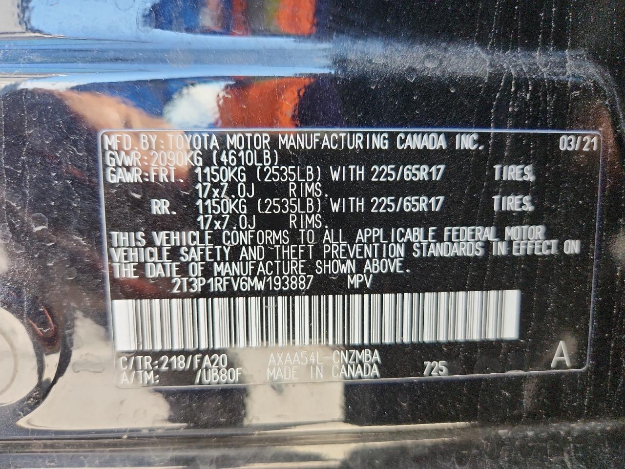 2021 Toyota Rav4 Xle VIN: 2T3P1RFV6MW193887 Lot: 71922795