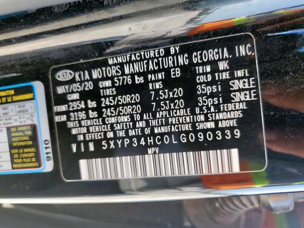 2020 Kia Telluride Ex VIN: 5XYP34HC0LG090339 Lot: 80952795
