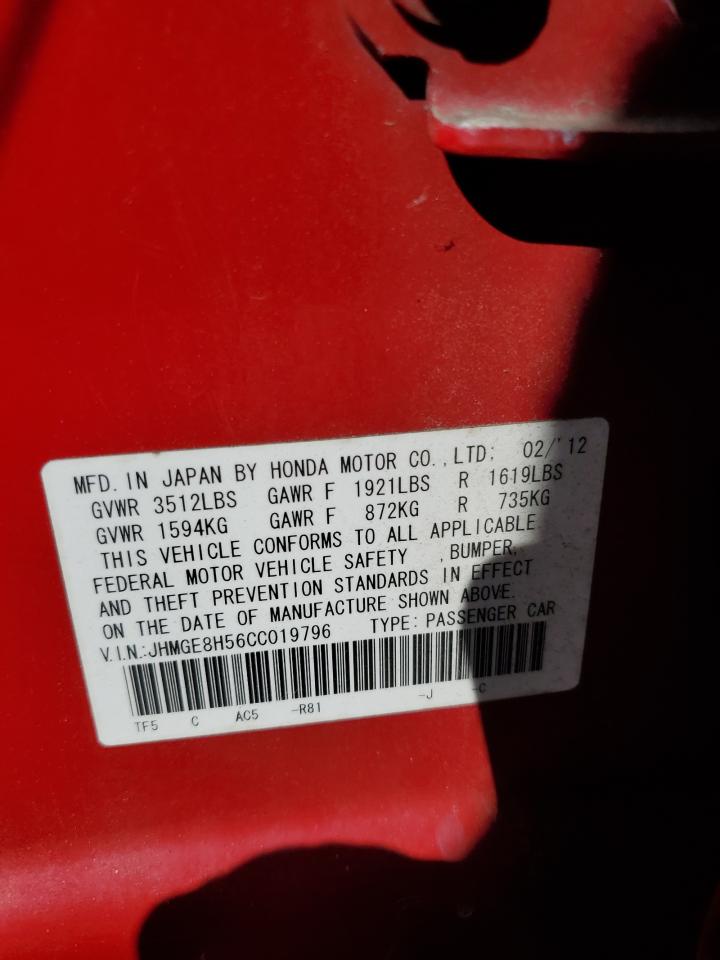 2012 Honda Fit Sport VIN: JHMGE8H56CC019796 Lot: 71323225