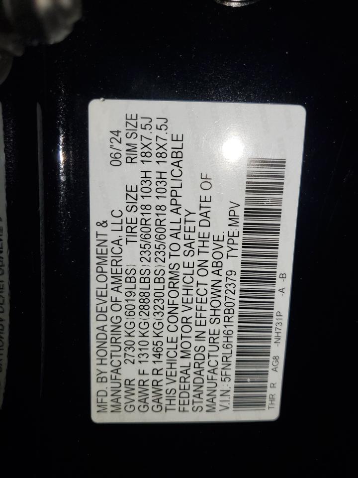 2024 Honda Odyssey Exl VIN: 5FNRL6H61RB072379 Lot: 70537485