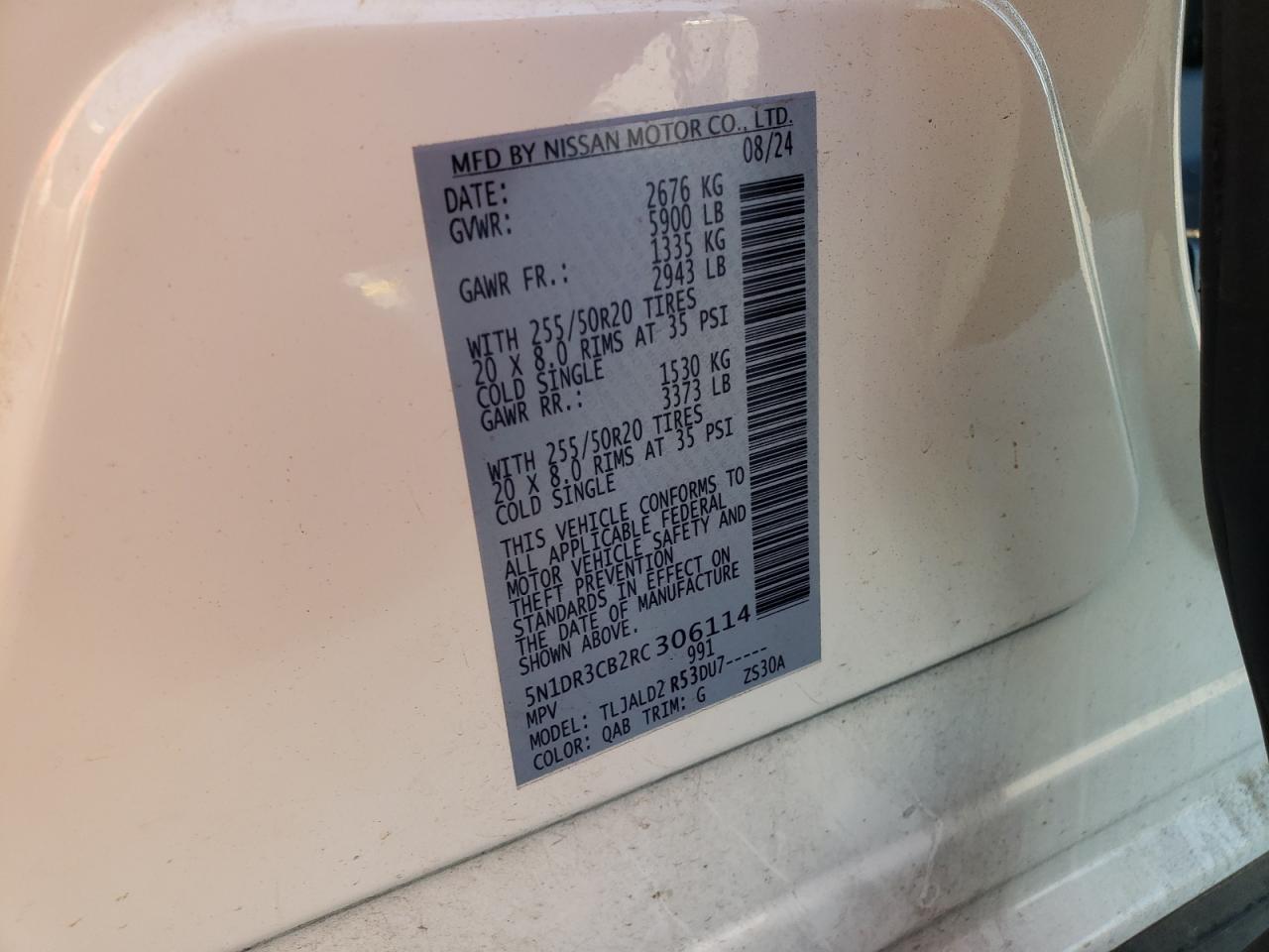 2024 Nissan Pathfinder Sl VIN: 5N1DR3CB2RC306114 Lot: 81831215