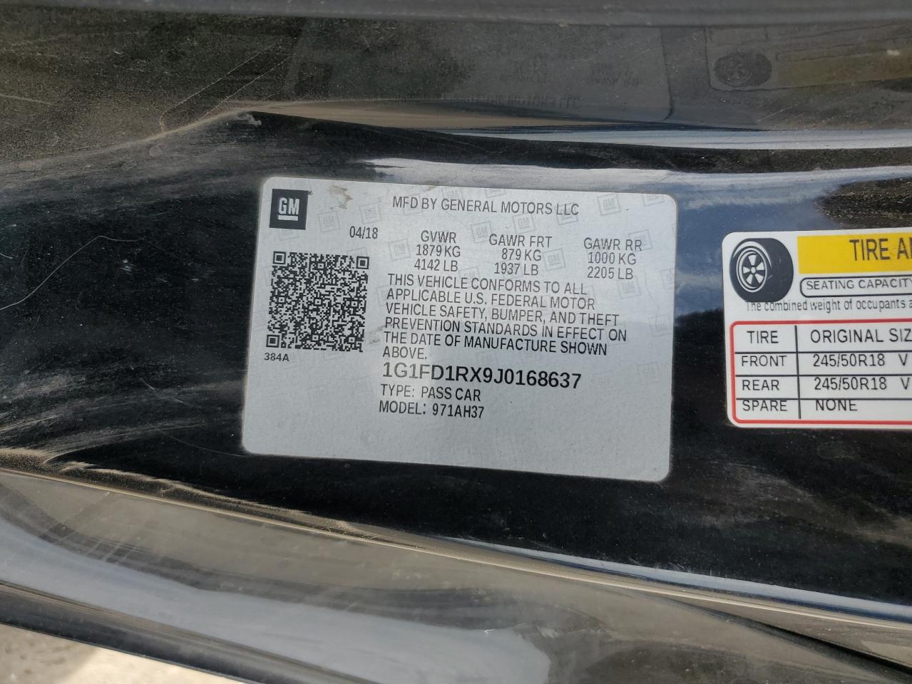 2018 Chevrolet Camaro Lt VIN: 1G1FD1RX9J0168637 Lot: 70337975