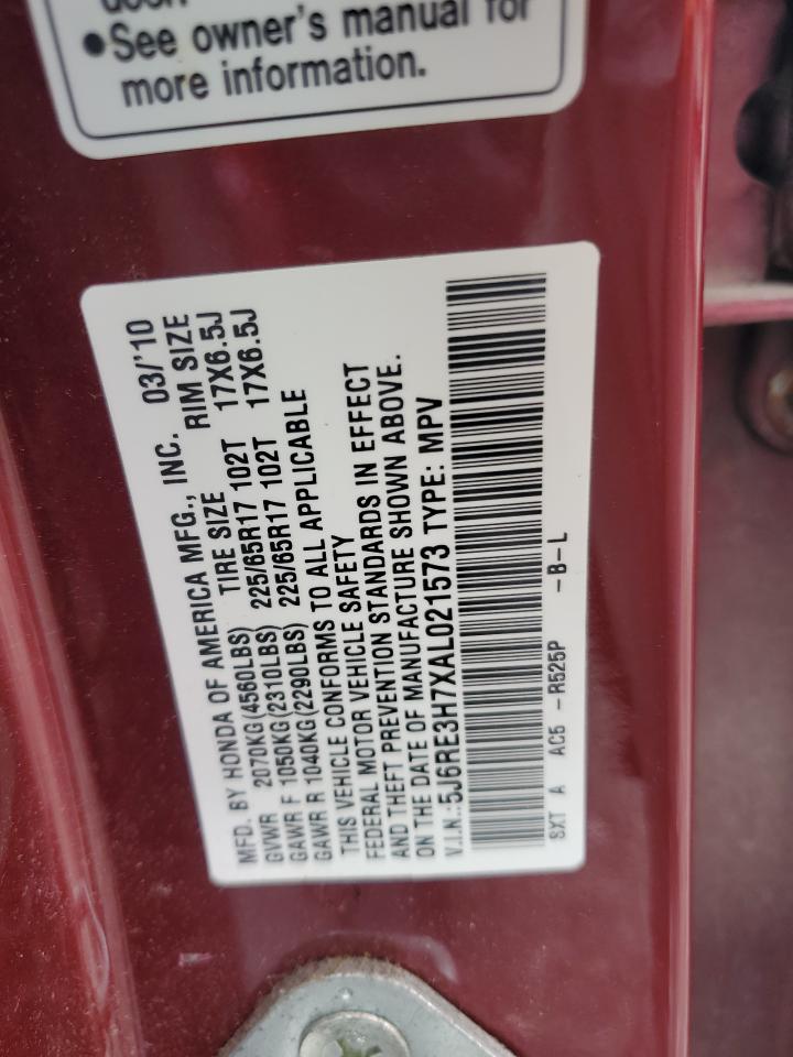 2010 Honda Cr-V Exl VIN: 5J6RE3H7XAL021573 Lot: 80211935