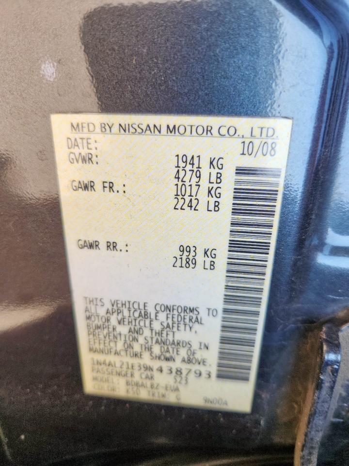 2009 Nissan Altima 2.5 VIN: 1N4AL21E39N438793 Lot: 83941735