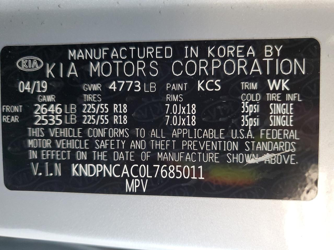 2020 Kia Sportage Ex VIN: KNDPNCAC0L7685011 Lot: 81602695