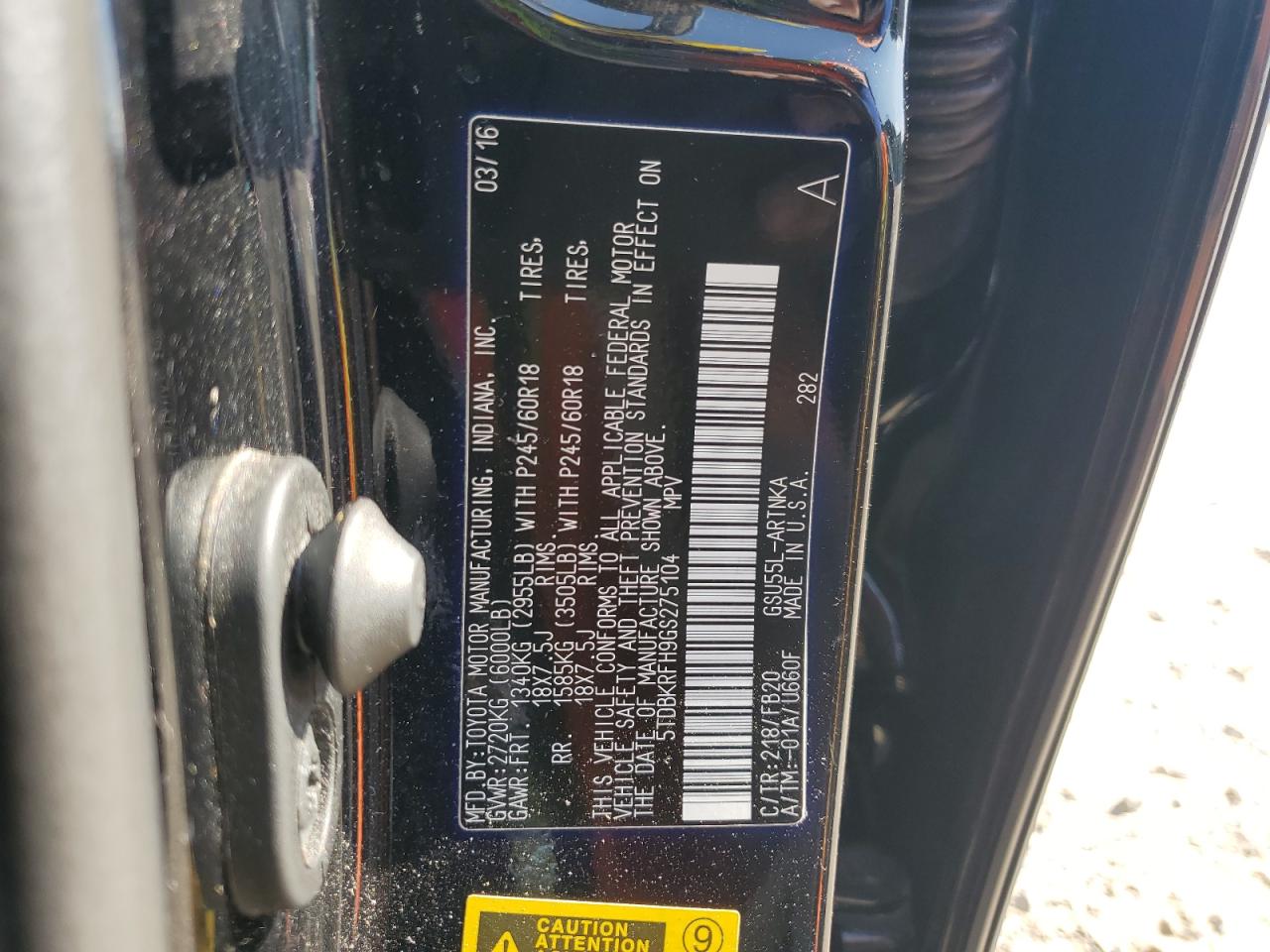 2016 Toyota Highlander Le VIN: 5TDBKRFH9GS275104 Lot: 71991395