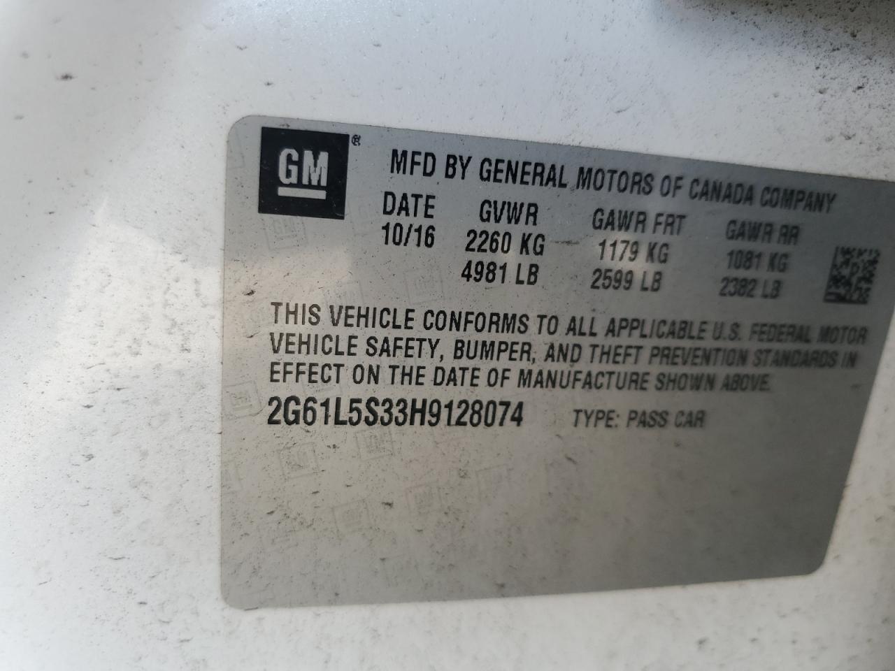 2017 Cadillac Xts VIN: 2G61L5S33H9128074 Lot: 84613455