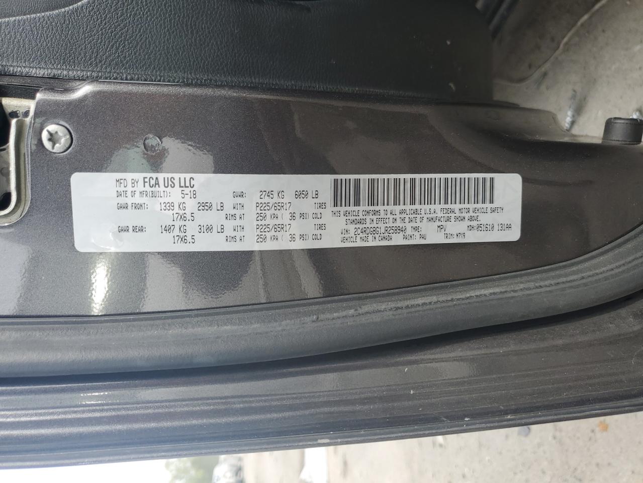 2018 Dodge Grand Caravan Se VIN: 2C4RDGBG1JR258940 Lot: 83961395