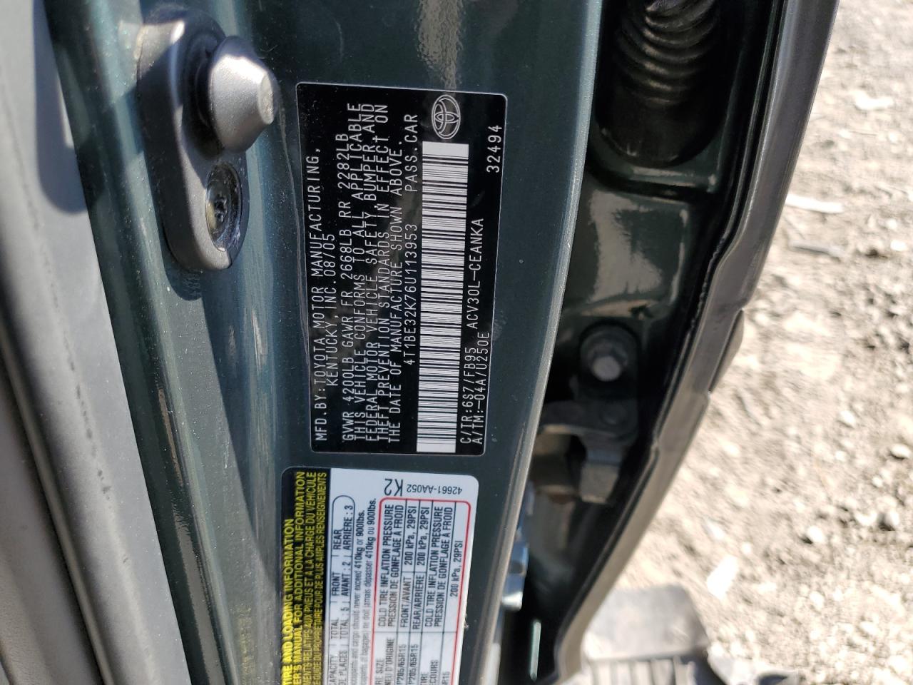 2006 Toyota Camry Le VIN: 4T1BE32K76U113953 Lot: 81804435