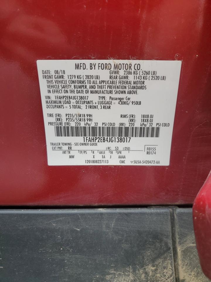 2018 Ford Taurus Sel VIN: 1FAHP2E84JG138017 Lot: 70814385