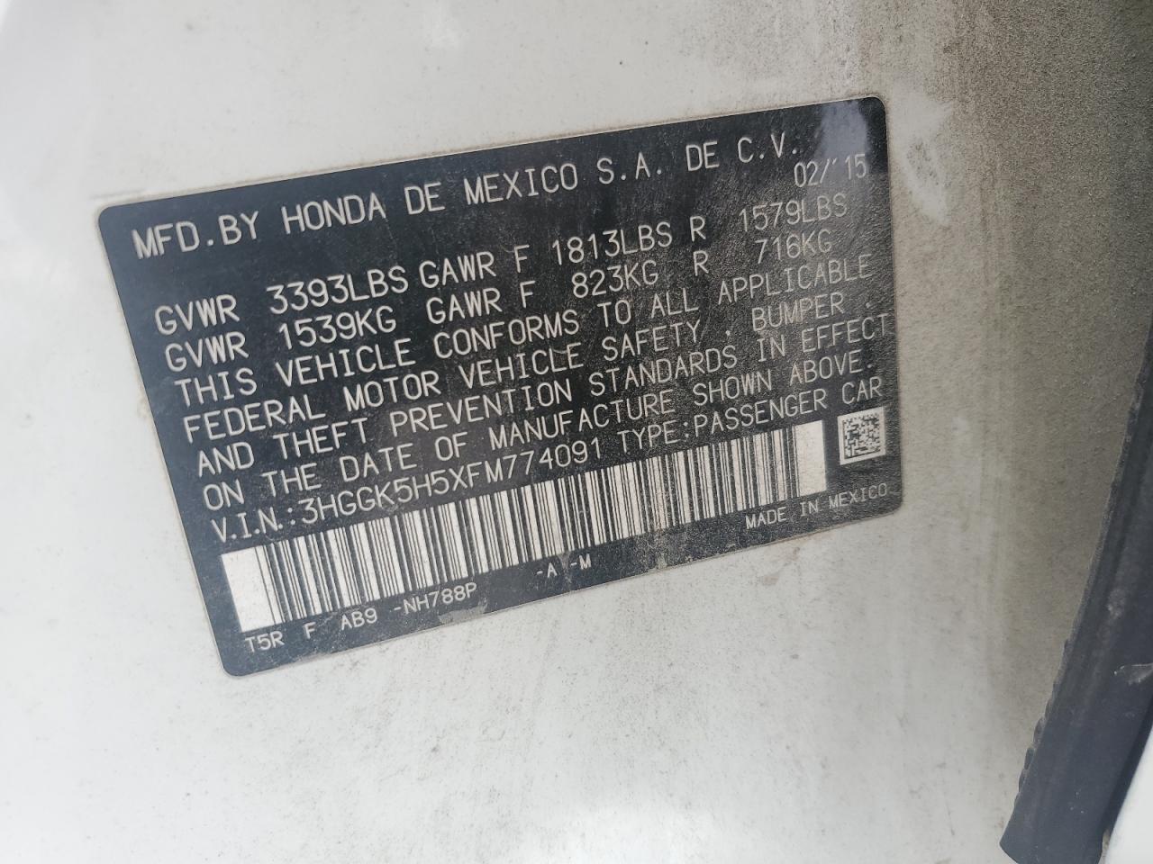 2015 Honda Fit Lx VIN: 3HGGK5H5XFM774091 Lot: 80133745