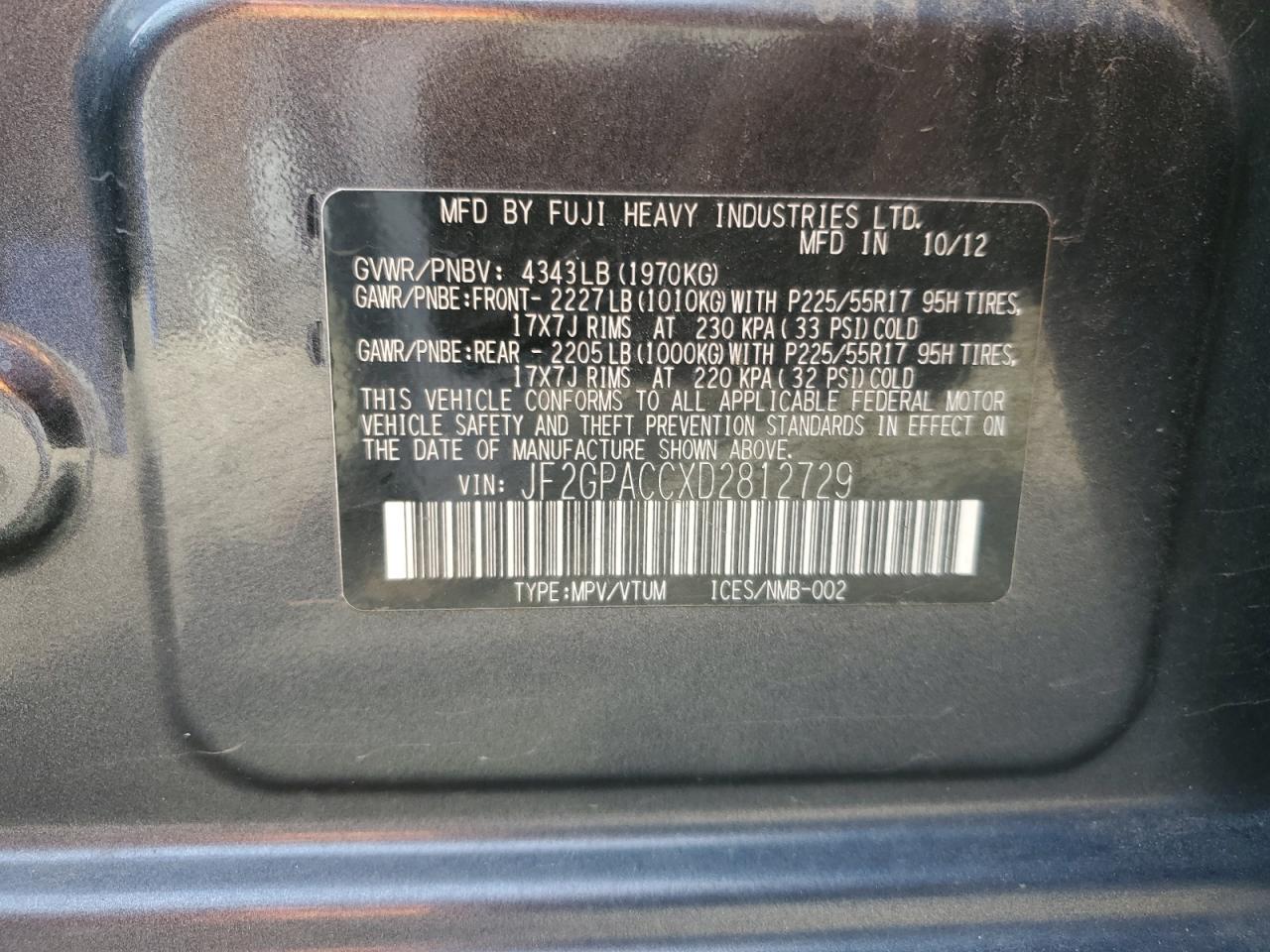 2013 Subaru Xv Crosstrek 2.0 Premium VIN: JF2GPACCXD2812729 Lot: 81065715