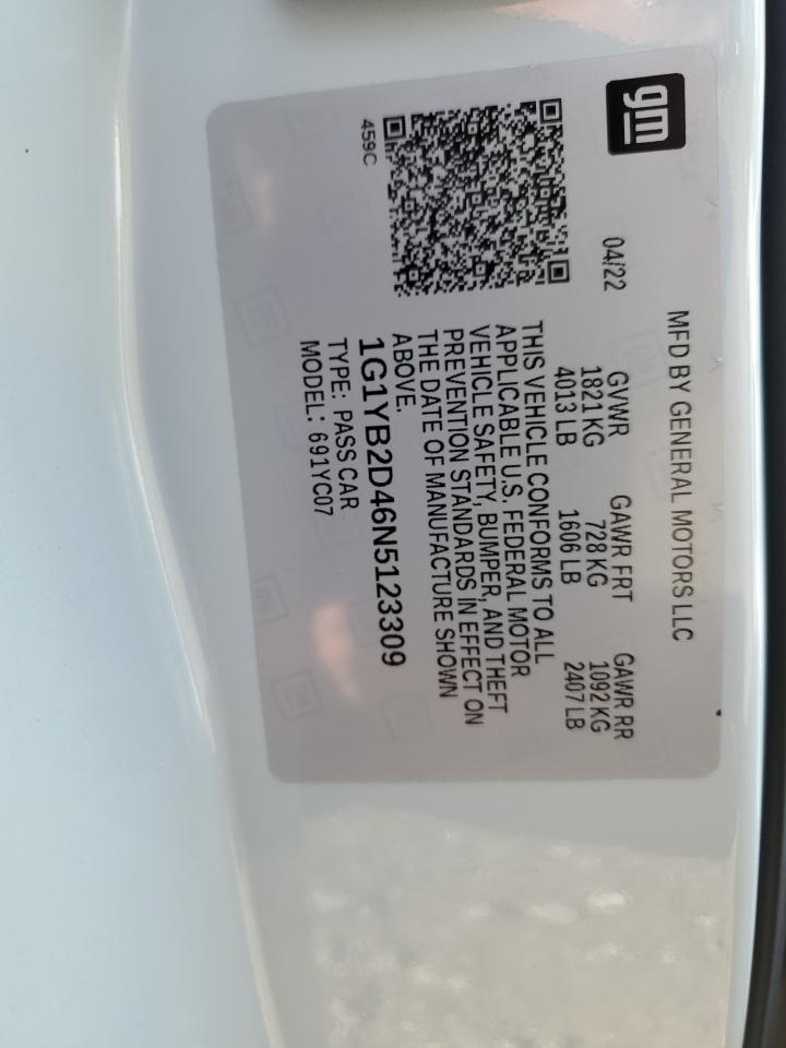2022 Chevrolet Corvette Stingray 2Lt VIN: 1G1YB2D46N5123309 Lot: 71401135