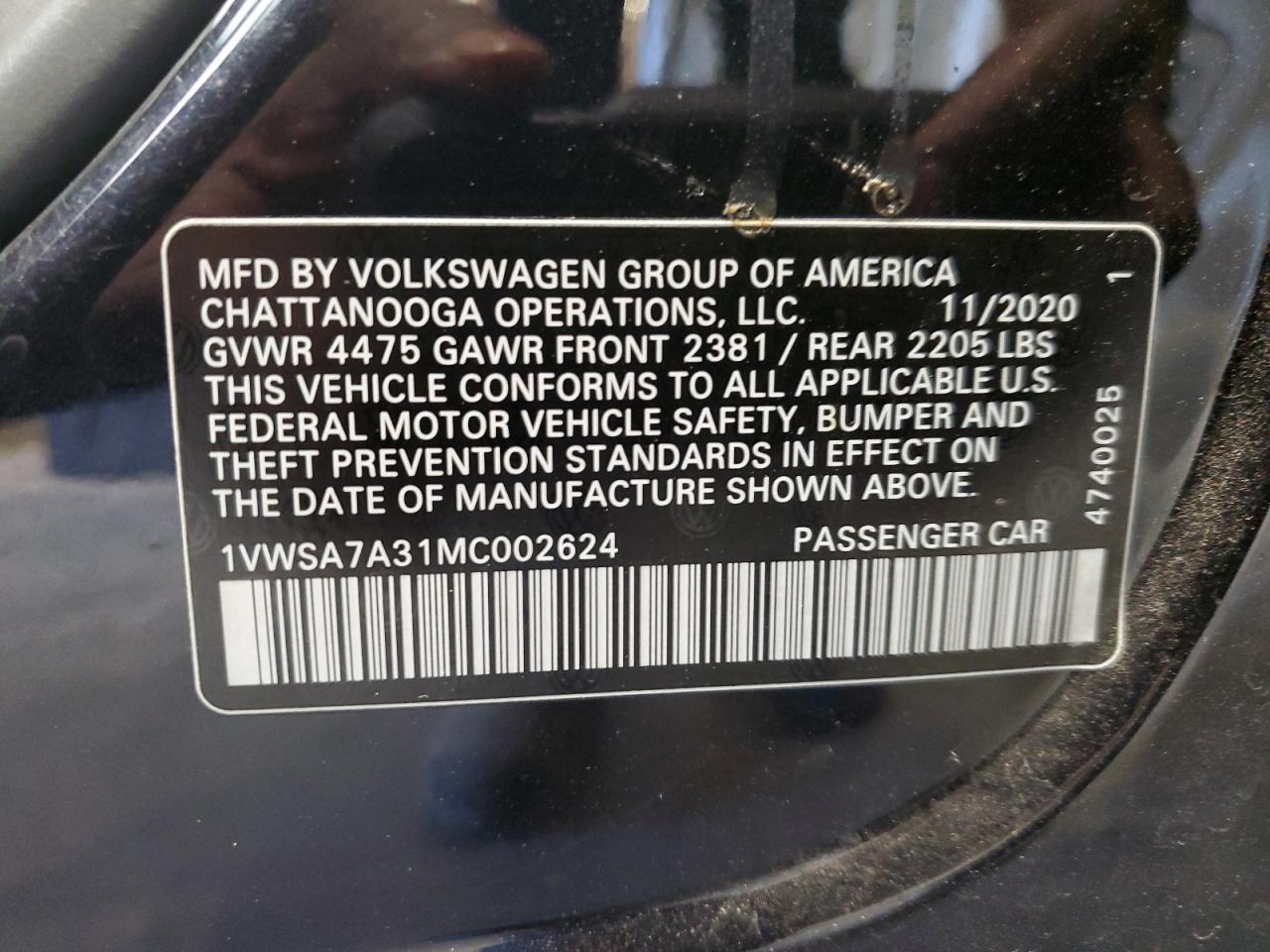 2021 Volkswagen Passat Se VIN: 1VWSA7A31MC002624 Lot: 69879115