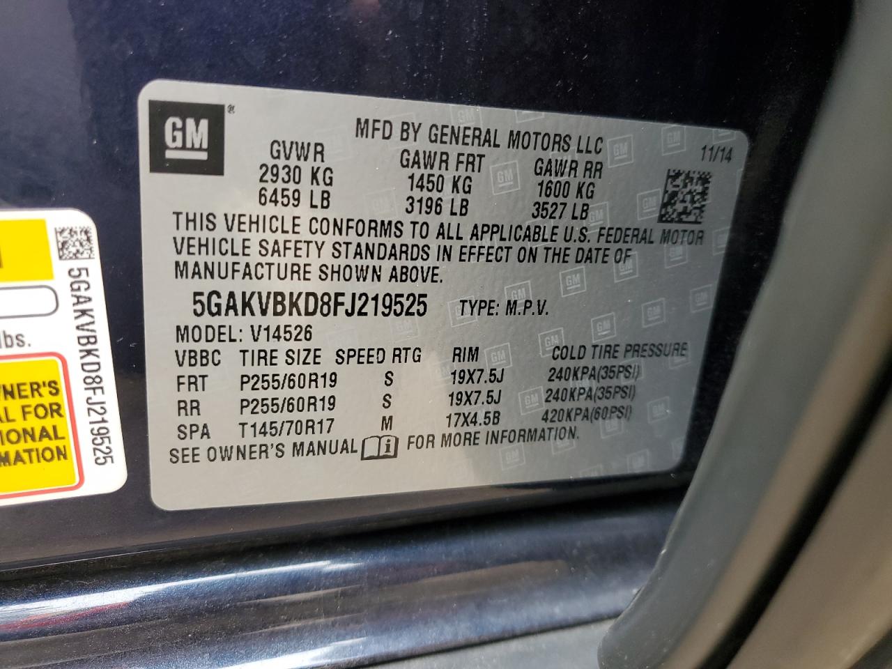 2015 Buick Enclave VIN: 5GAKVBKD8FJ219525 Lot: 84401055