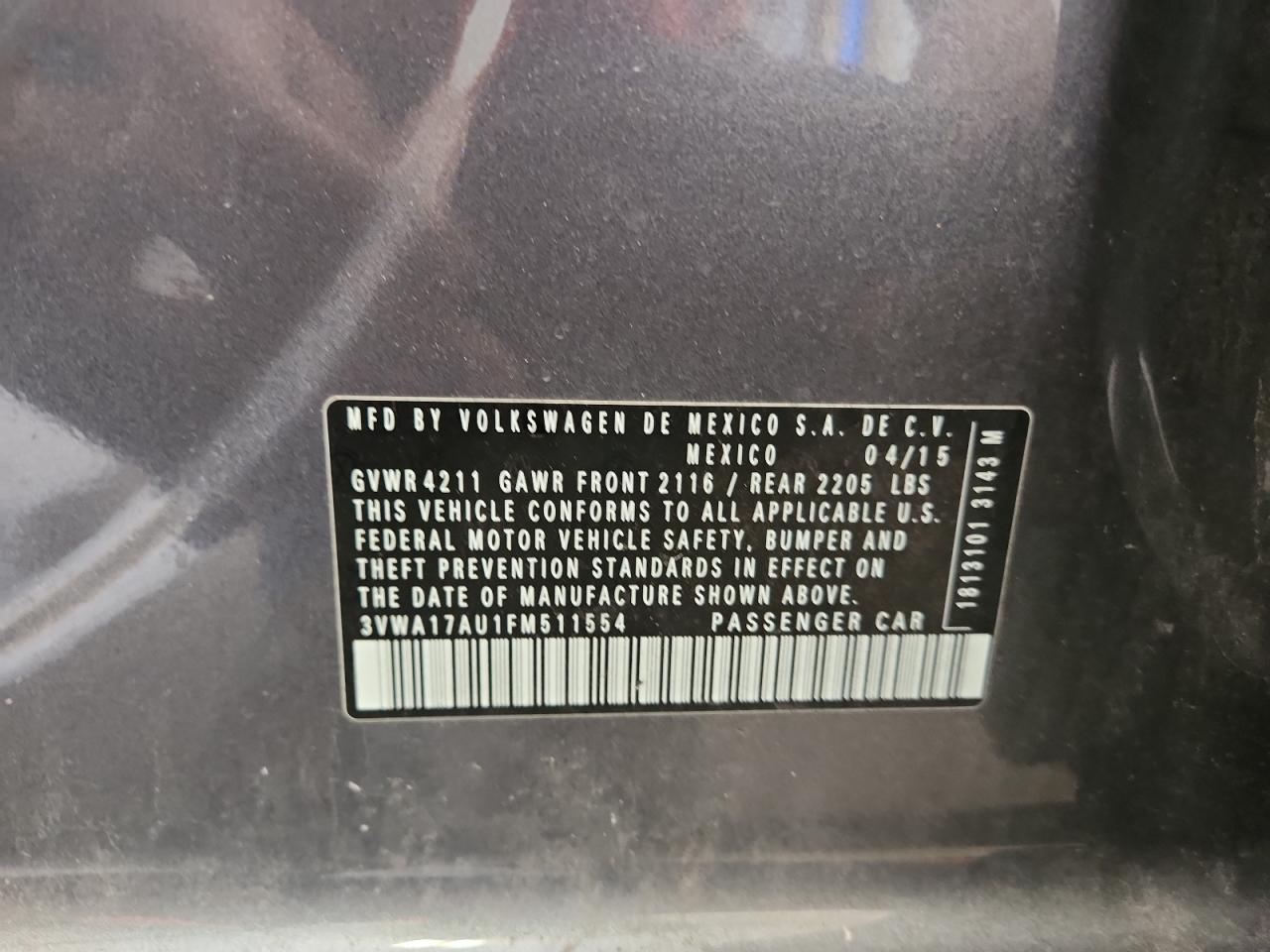 2015 Volkswagen Golf Sportwagen S VIN: 3VWA17AU1FM511554 Lot: 81910495