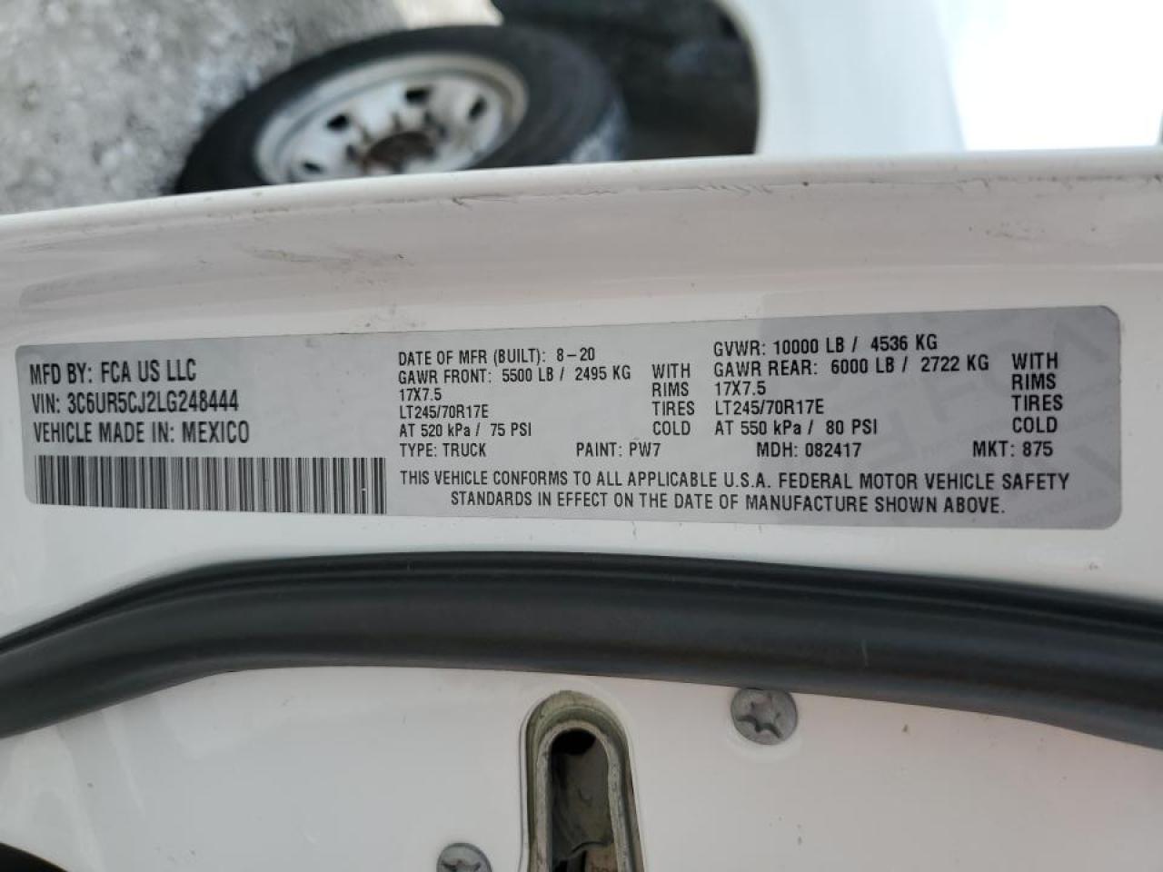 2020 Ram 2500 Tradesman VIN: 3C6UR5CJ2LG248444 Lot: 64663625