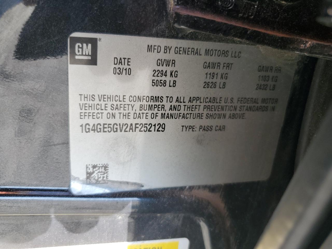 2010 Buick Lacrosse Cxs VIN: 1G4GE5GV2AF252129 Lot: 80272385