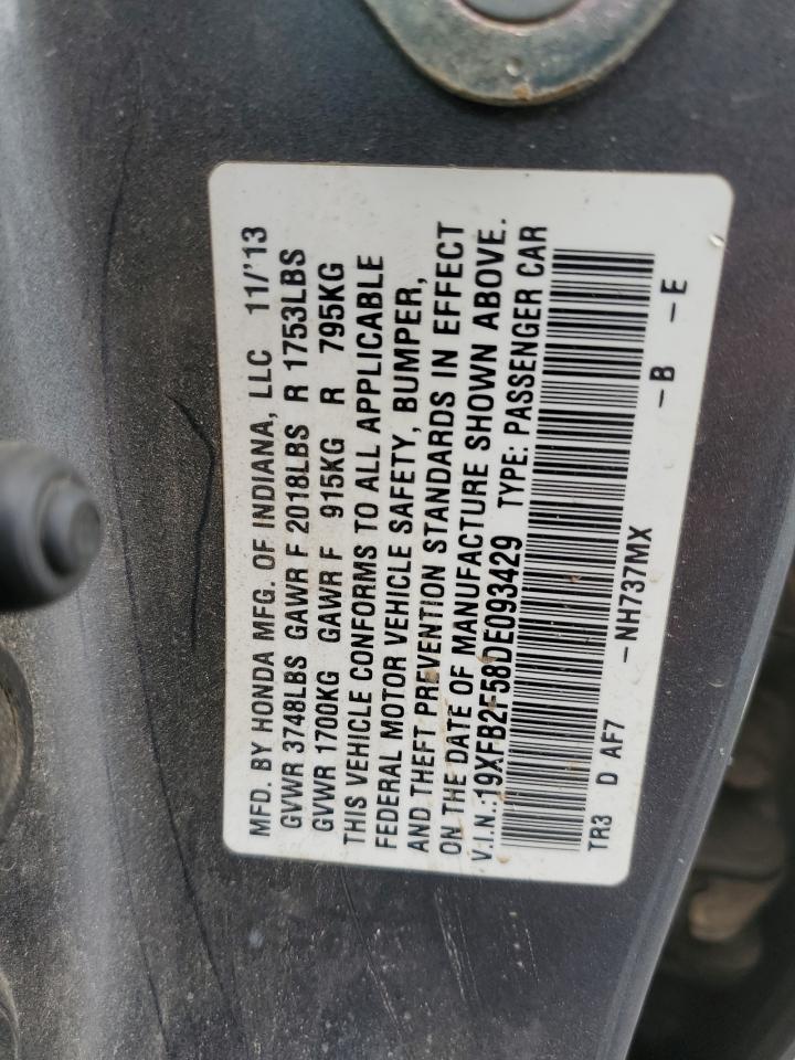 2013 Honda Civic Lx VIN: 19XFB2F58DE093429 Lot: 81492685