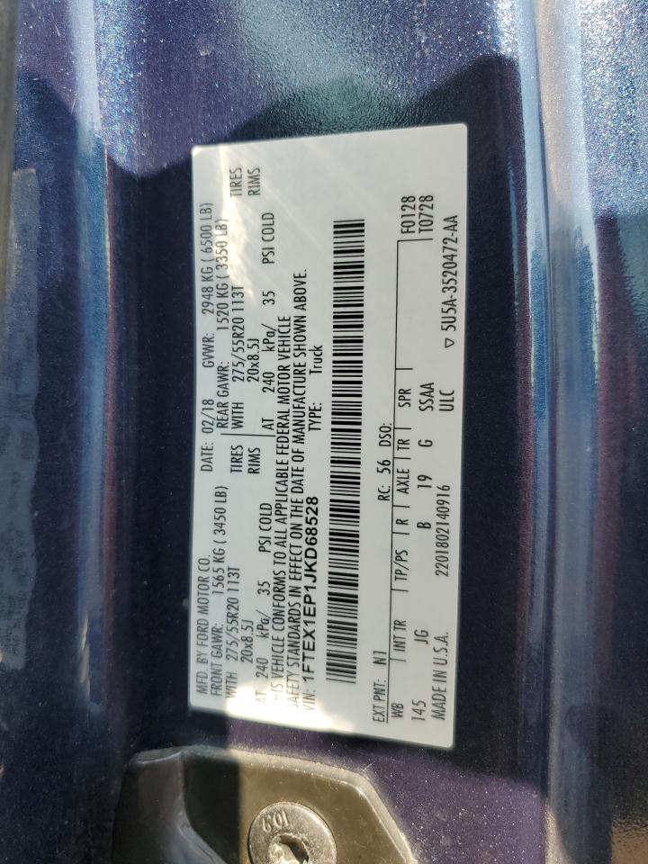 2018 Ford F150 Super Cab VIN: 1FTEX1EP1JKD68528 Lot: 70686965