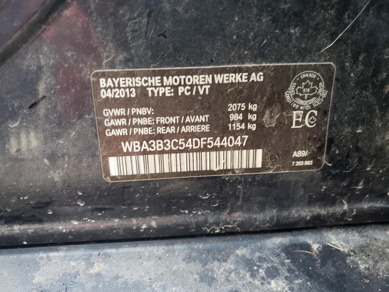 2013 BMW 328 Xi VIN: WBA3B3C54DF544047 Lot: 80210295