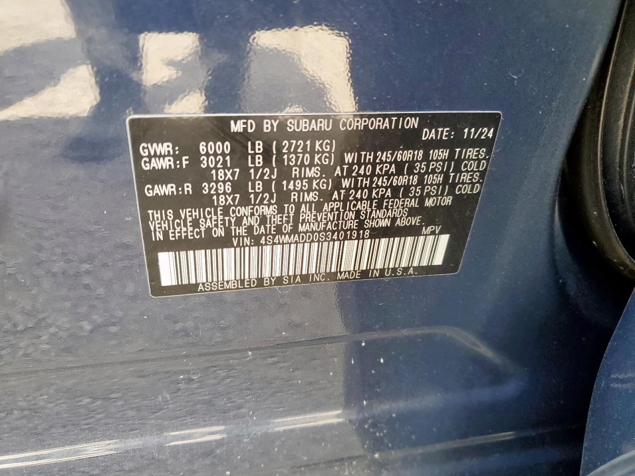 2025 Subaru Ascent Premium VIN: 4S4WMADD0S3401918 Lot: 81425565