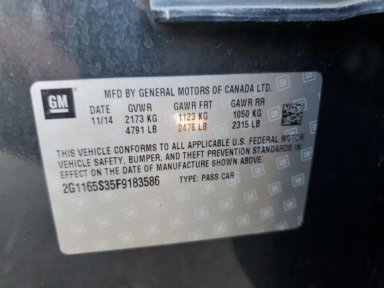 2015 Chevrolet Impala Ltz VIN: 2G1165S35F9183586 Lot: 72040875