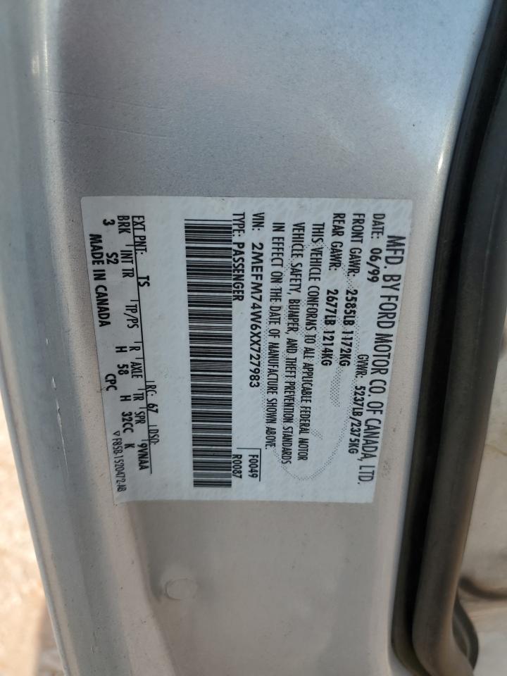 1999 Mercury Grand Marquis Gs VIN: 2MEFM74W6XX727983 Lot: 81948485