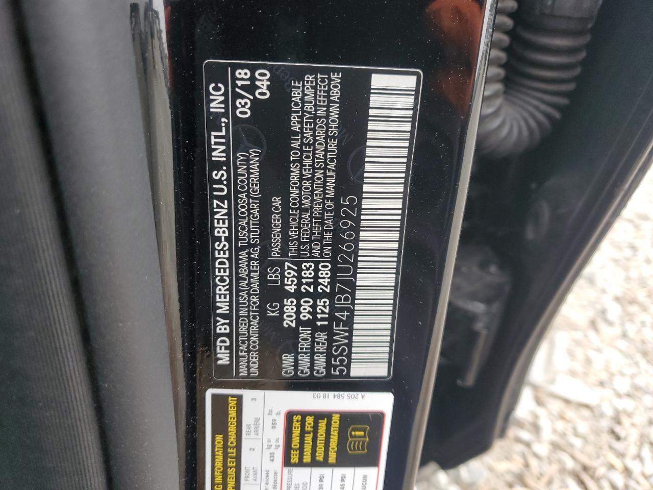 2018 Mercedes-Benz C 300 VIN: 55SWF4JB7JU266925 Lot: 71359005