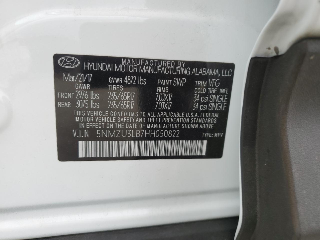 2017 Hyundai Santa Fe Sport VIN: 5NMZU3LB7HH050822 Lot: 81871005