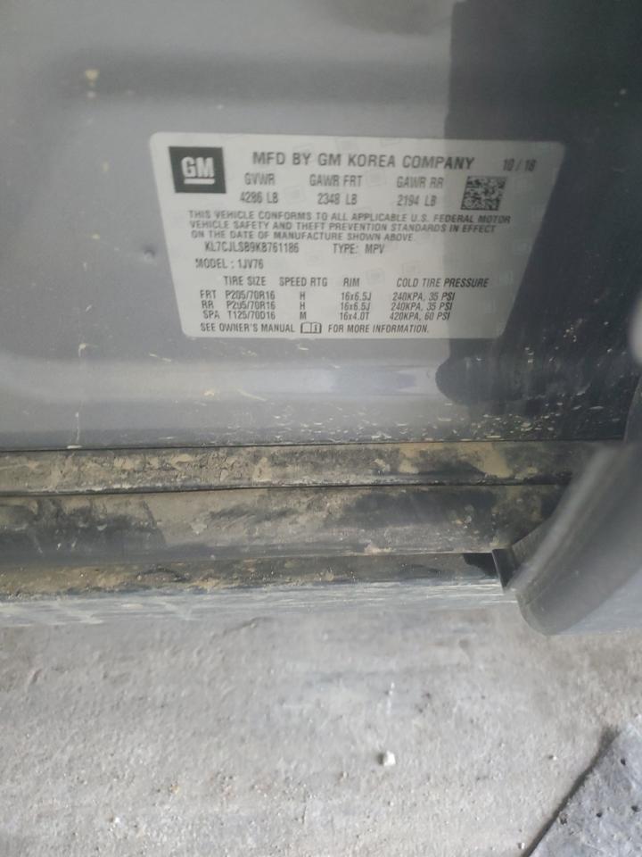 2019 Chevrolet Trax 1Lt VIN: KL7CJLSB9KB761186 Lot: 70834515