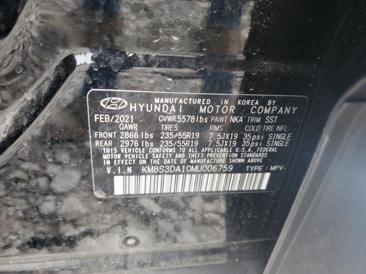 2021 Hyundai Santa Fe Sel Premium VIN: KM8S3DA10MU006759 Lot: 81155085