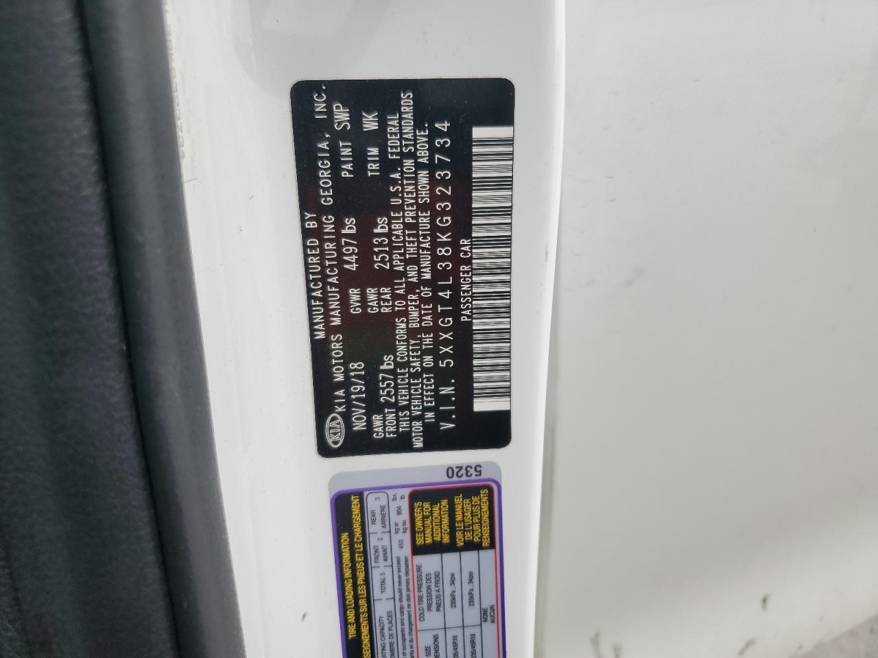 2019 Kia Optima Lx VIN: 5XXGT4L38KG323734 Lot: 71975825