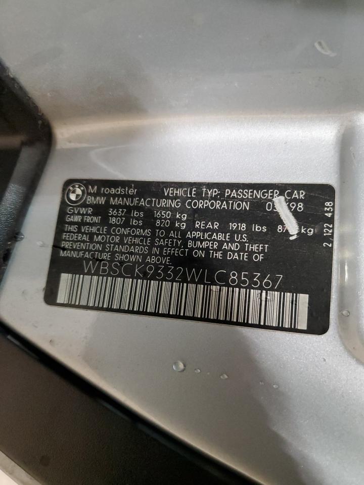 1998 BMW M Roadster VIN: WBSCK9332WLC85367 Lot: 81610635